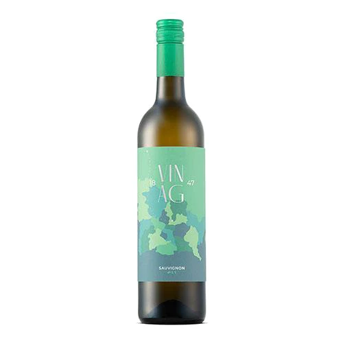 Steklenica vina Sauvignon z mentolno zeleno etiketo